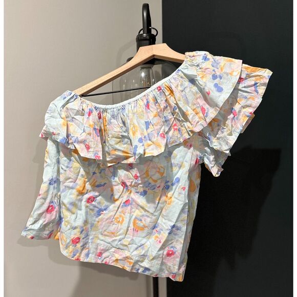 Something Navy Floral One-Shoulder Top - White and Pastel - Picture 2 of 7